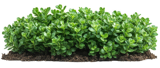 Fototapeta premium Lush green shrub featuring vibrant leaves on a transparent background for landscaping, gardening, or design projects during daylight