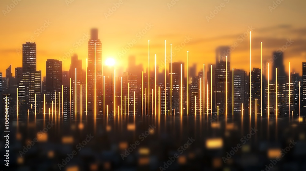 Aufkleber cityscape with golden lines abstract gradient background with copy space
