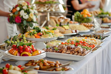 Fototapeta premium Catering food on long table, Party