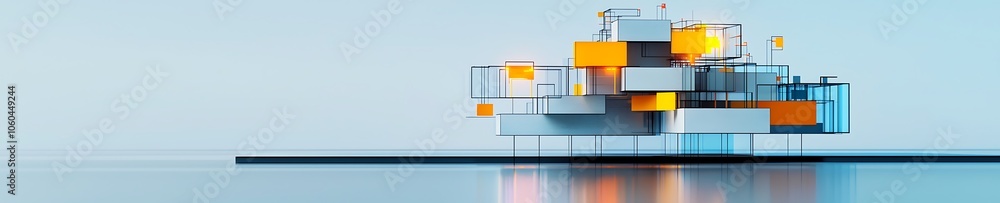 Poster vibrant modern architecture showcases abstract forms and colorful elements. this visually intriguing