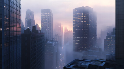 city at night with mist