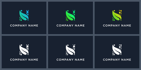 Vector set letter N nature tech logo design