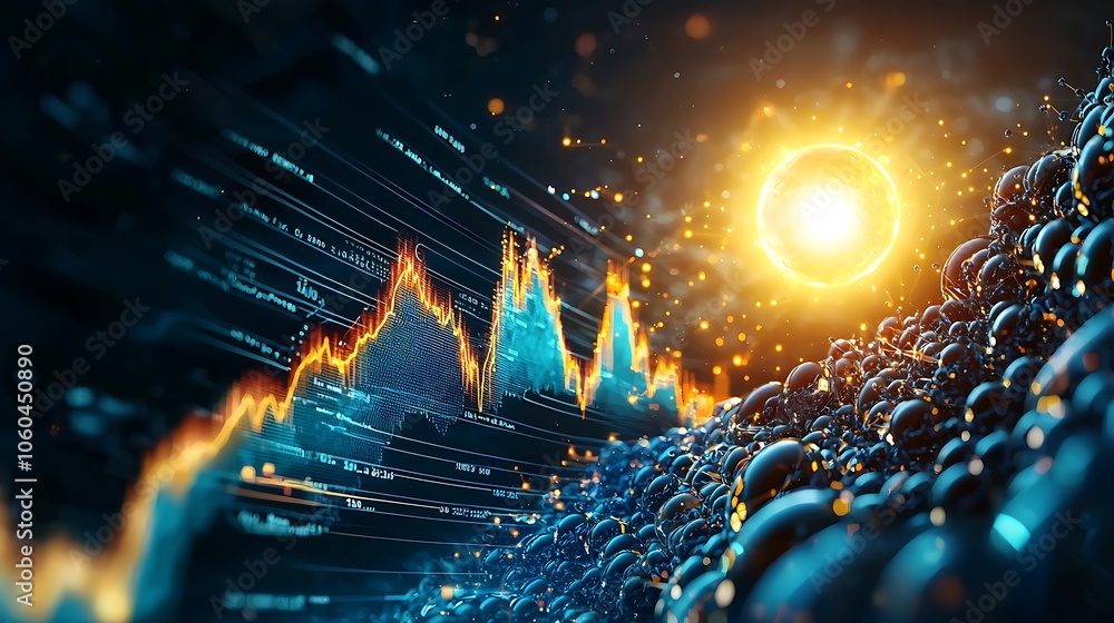 Poster abstract image illustrating the flow of data and energy, combining vibrant colors and patterns to re