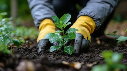 Fototapeta premium Planting a Sapling in the Garden