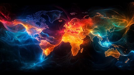 Digital Map of the Global Network Showcasing Connections and Interactions Across Continents