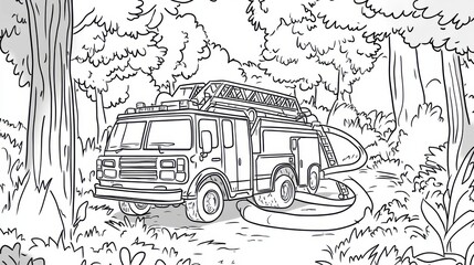 Bold Illustration of a Fire Truck in Nature