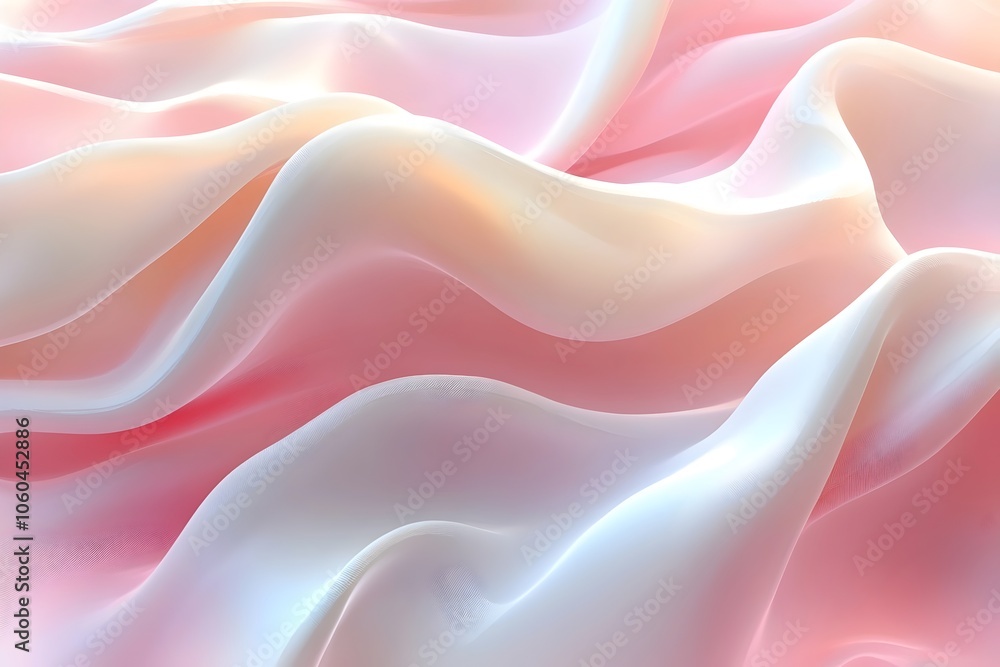 Poster an abstract close-up of flowing fabric in soft shades of pink and white, creating a dreamy and seren