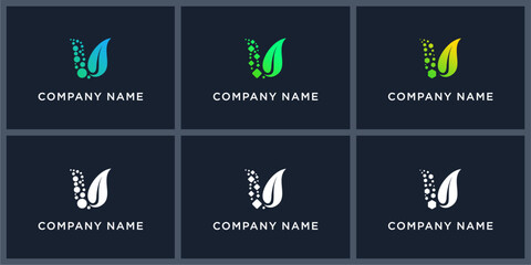 Vector set letter V leaf tech logo design