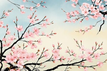 Cherry blossoms in Nihonga style. Created with generative AI technology