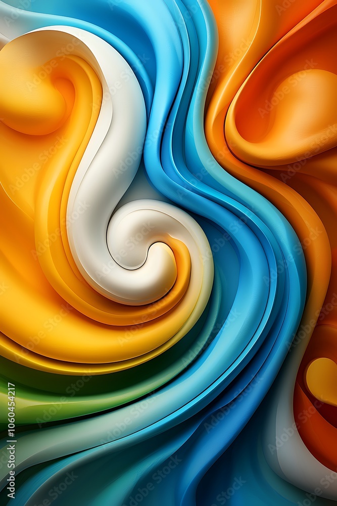 Aufkleber vibrant abstract image showcasing smooth swirls of fabric textures in orange, blue, and green, creat