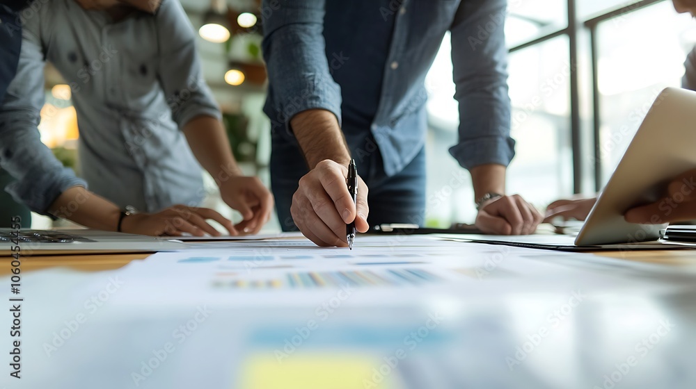 Poster business people analyzing data clean blank canvas with empty space for designs