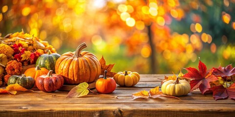 Celebrate Thanksgiving and Halloween with our Serene Outdoor Wooden Tabletop adorned with vibrant autumn foliage. Perfect for seasonal gatherings and creating unforgettable memories.
