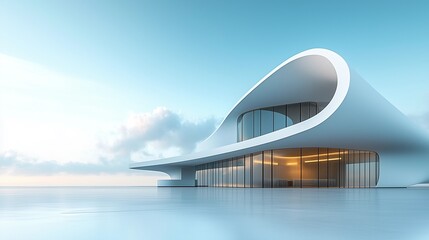 Serene Minimalist Architecture: An Open Space with White Marble Blocks and a Flat Roof Under a Clear Blue Sky, Capturing the Tranquility of Light and Shadow