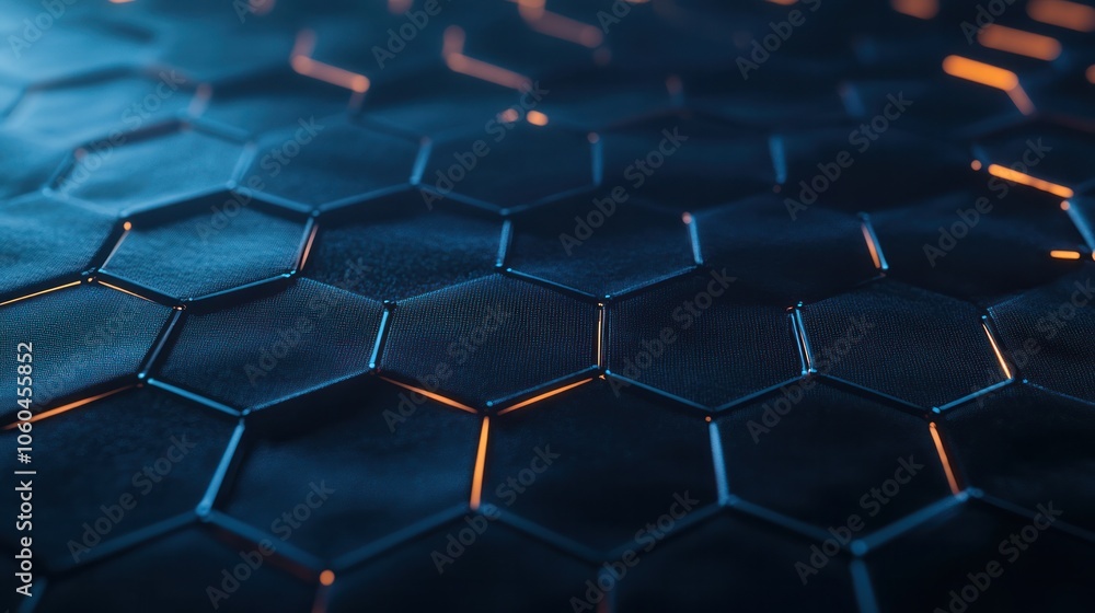 Poster a hexagonal grid pattern, featuring a monochromatic color scheme of light and dark greys on a white 