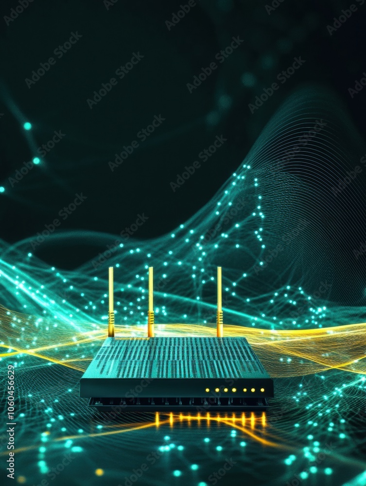 Aufkleber the router serves as a central hub amid glowing network cables and abstract lines, depicting a vibra