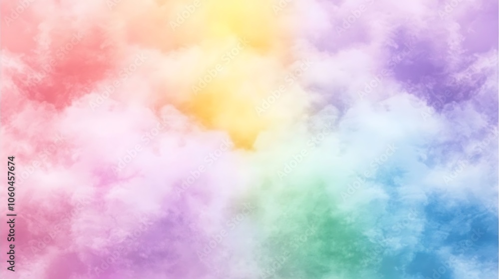 Poster Rainbow Watercolor Clouds Background Blank Background with Copy Space for Design Projects