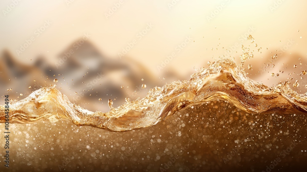 Aufkleber a golden wave splashes against a blurred mountainous backdrop, creating a serene yet dynamic atmosph