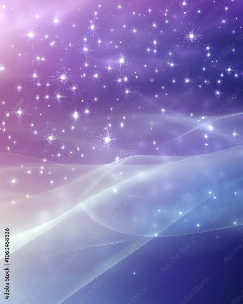 Poster vibrant abstract background with shimmering stars and flowing waves of color.