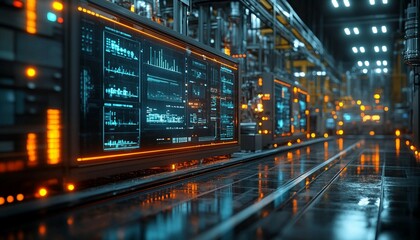 Transforming with IoT, a manufacturing environment upgraded with IoT devices for real-time monitoring and data analytics. Show digital sensors on equipment, 