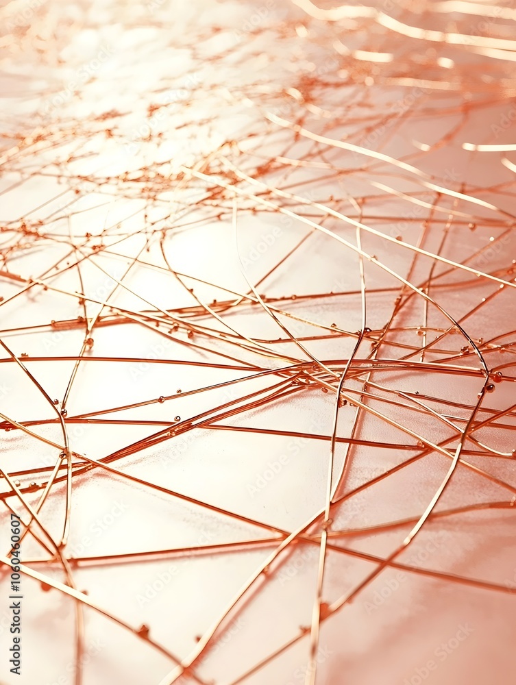 Poster an artistic close-up of intricate copper wire strands interwoven and glistening softly, creating a d