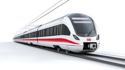 A sleek, modern train design on tracks, emphasizing speed and efficiency in transportation.