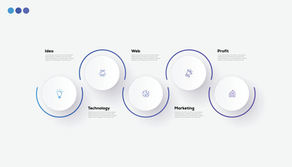 Modern minimalist elegant clean circular steps editable infographic design template vector