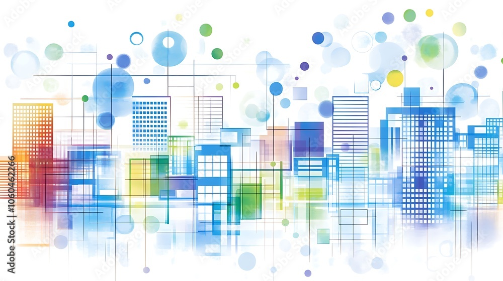 Poster abstract cityscape with bright colors simple neutral background with free space for design
