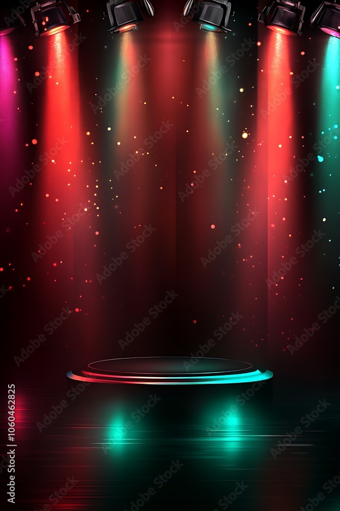Poster red and green spotlight stage blank background with copy space for design projects