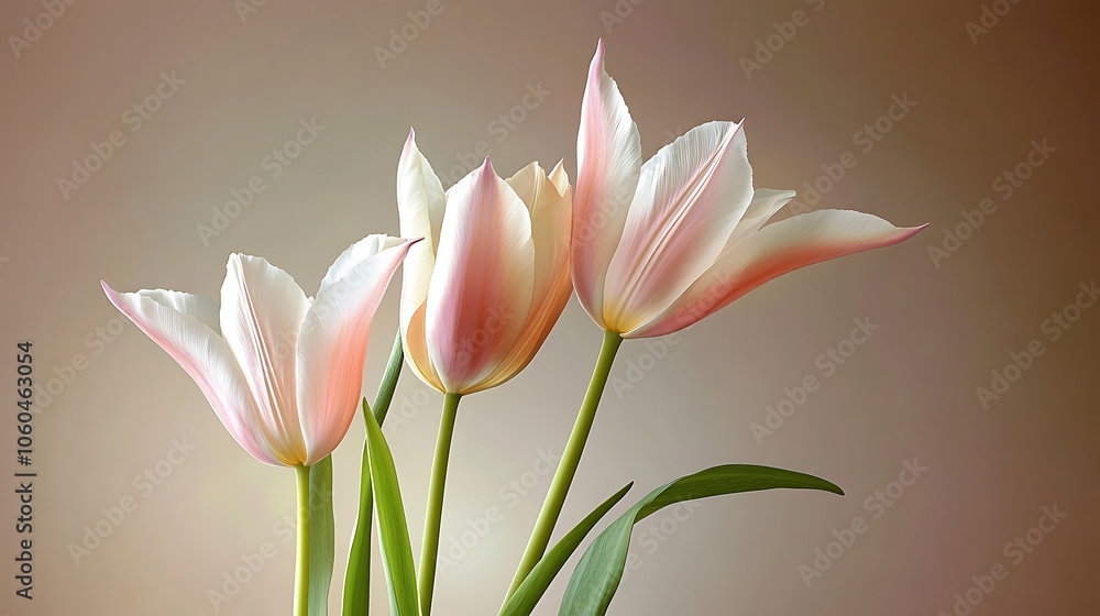 Poster delicate pink tulips subtle blur background with space for custom text