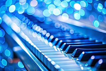 Obraz premium Close-Up of a Blue Keyboard in Soft Focus - Ideal for Horizontal Banners and Backgrounds, Perfect for Technology and Digital Themes