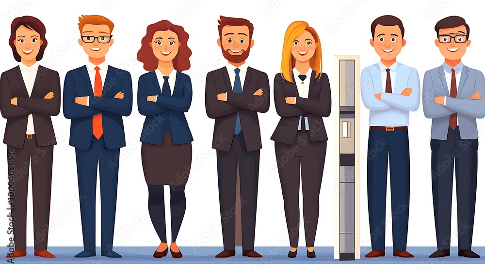 Poster business team standing in a row subtle blur background with space for custom text
