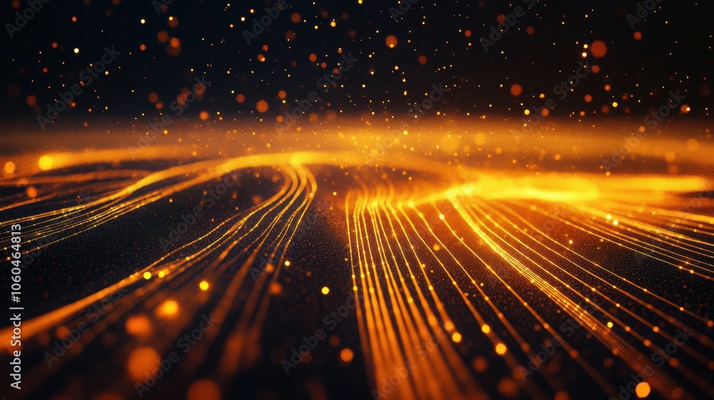 Poster Glowing network cables connect a central router, surrounded by vibrant, abstract lines radiating in a digital atmosphere. Generative AI