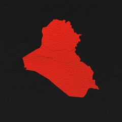 Iraq red map on isolated black textured background. High quality coloured map of Iraq.	