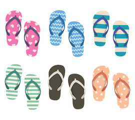 Set of colorful children flip flops or slippers
