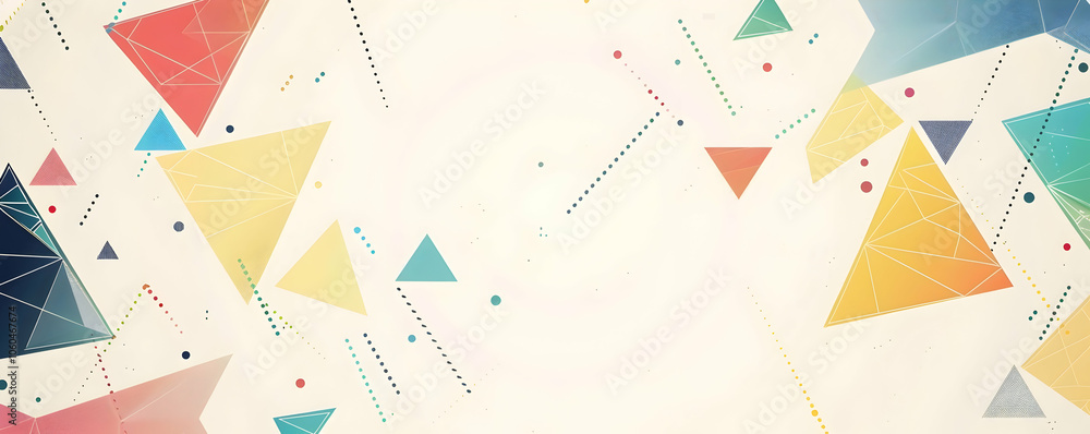 Poster abstract polygonal background with colorful triangles and dots, with white space in the center for t