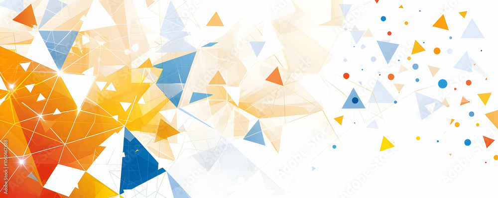 Poster abstract polygonal background with colorful triangles and dots, with white space in the center for t