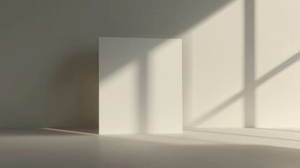 Minimalist Mockup: A blank white card sits elegantly on a white surface, bathed in soft, natural light filtering through a window.