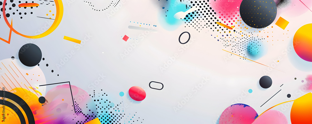 Poster abstract background with colorful polygonal shapes and dots on a white background