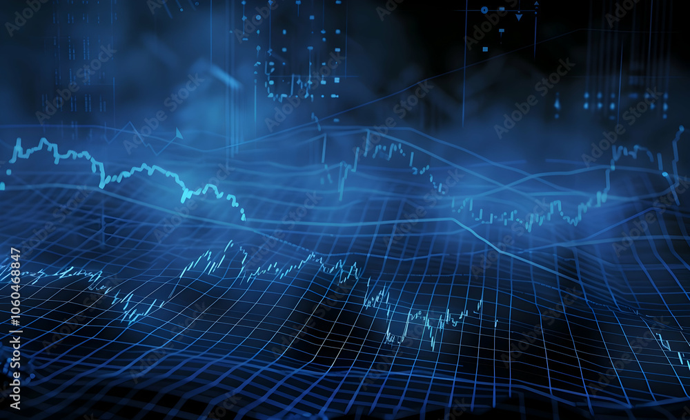 Poster a stock market graph with rising and falling lines, representing the thumbnail of an online video ab