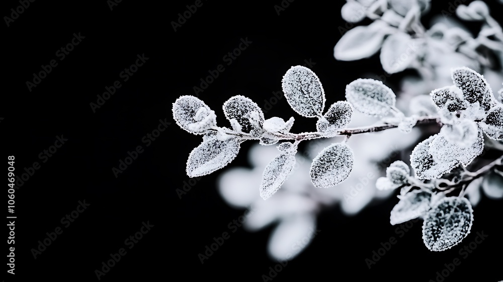 Poster winter frost on branch abstract gradient background with copy space