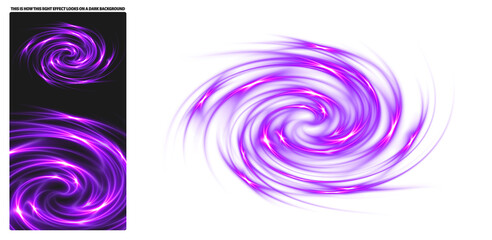 Abstract swirling light effect featuring vibrant purple tones on a transparent background. 