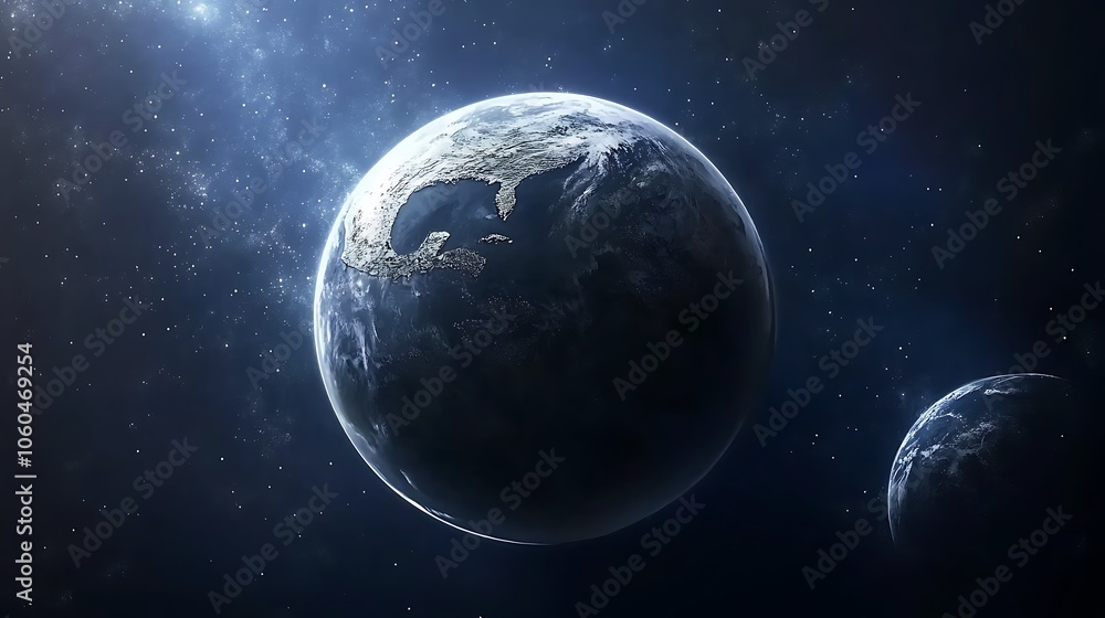Poster earth and moon in space blank background with copy space for design projects