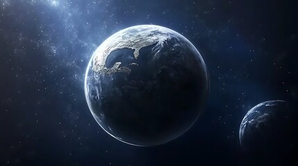 Obraz premium Earth and Moon in Space Blank Background with Copy Space for Design Projects