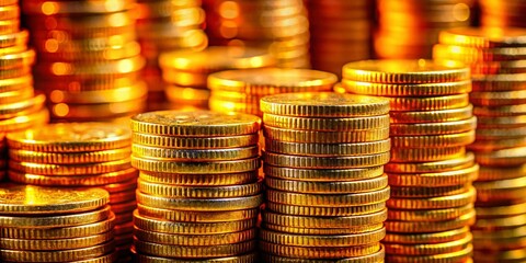 Closeup of Stacked Coins Representing Financial Savings, Investment Growth, and Wealth Accumulation Over Time