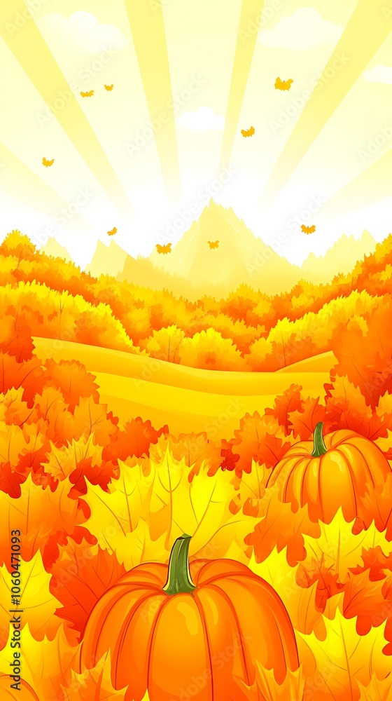 Poster autumn pumpkin with fall leaves subtle blur background with space for custom text