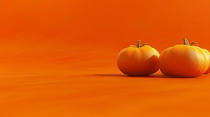 Autumn Pumpkins on Orange Background Smooth Blue Background with Copy Space for Advertisements