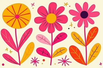 Fototapeta premium Vibrant floral artwork for spring and summer decor with bold colors and playful shapes.