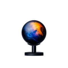 Colorful globe model with continents and oceans visible on a transparent background