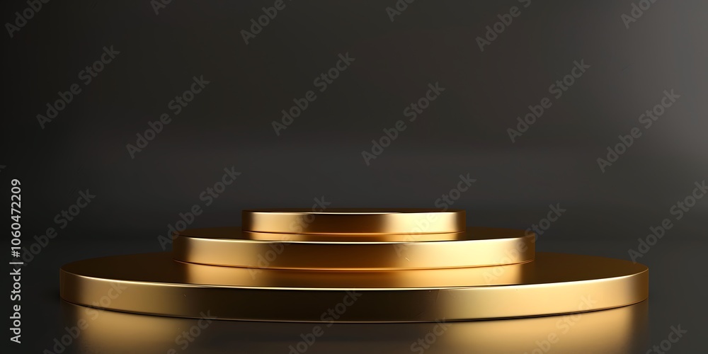 Poster golden pedestal on black background subtle blur background with space for custom text