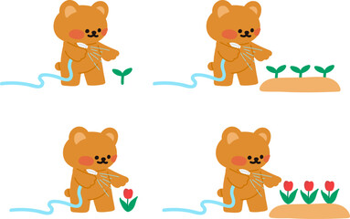 꽃밭에 물주는 곰돌이 캐릭터